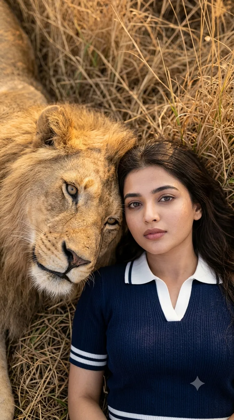 Woman and Lion Portrait