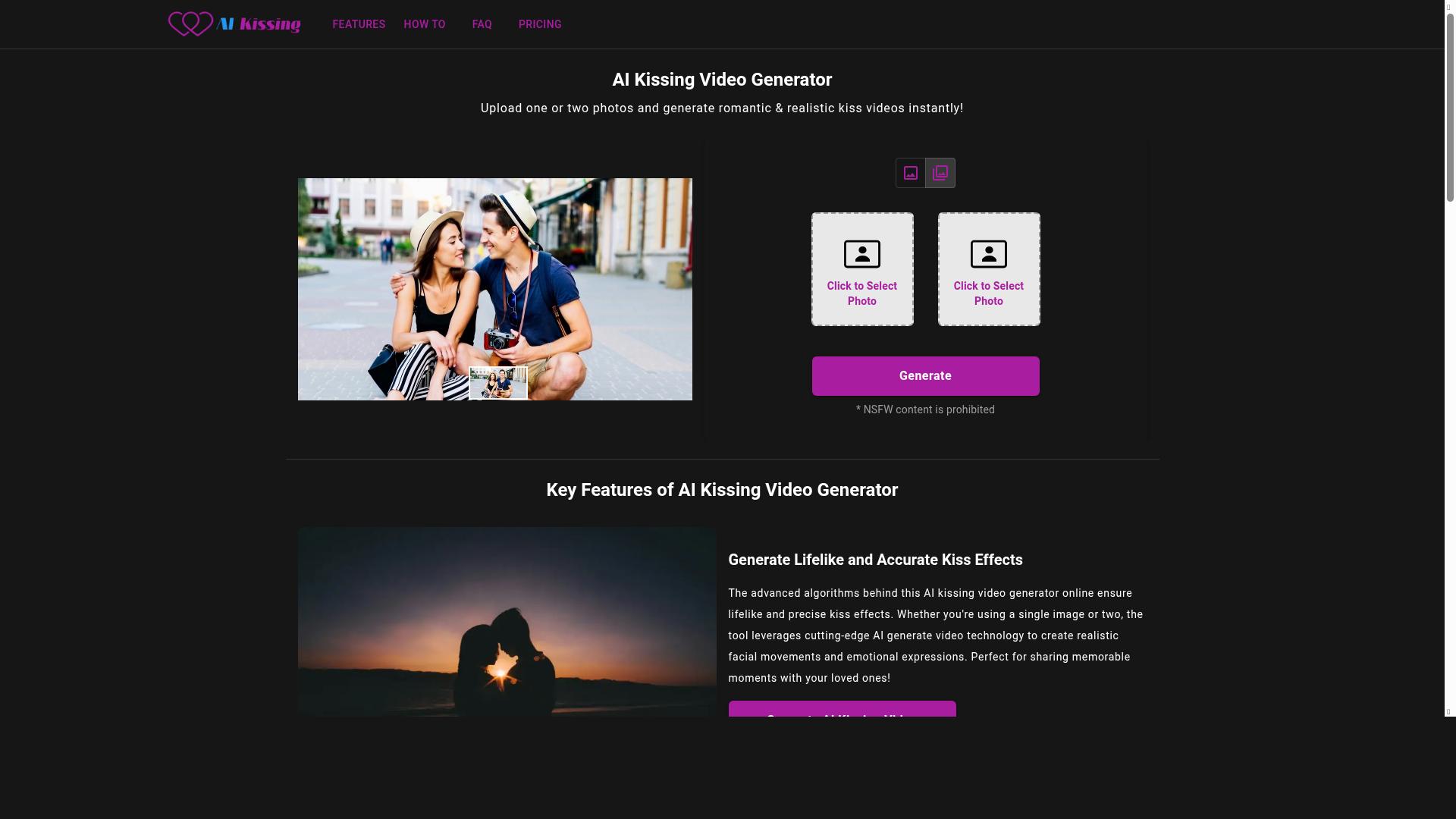 AI Kissing Video Generator product screenshot