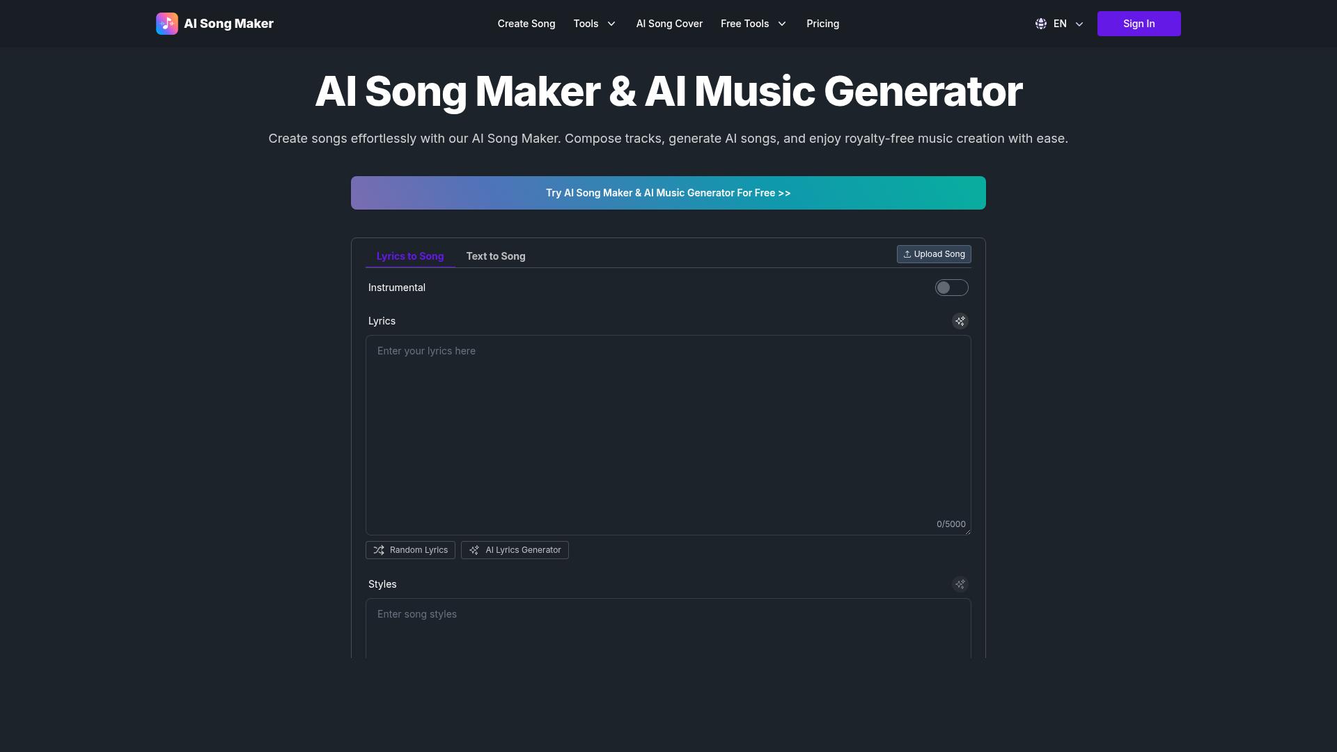 AI Song Maker product screenshot