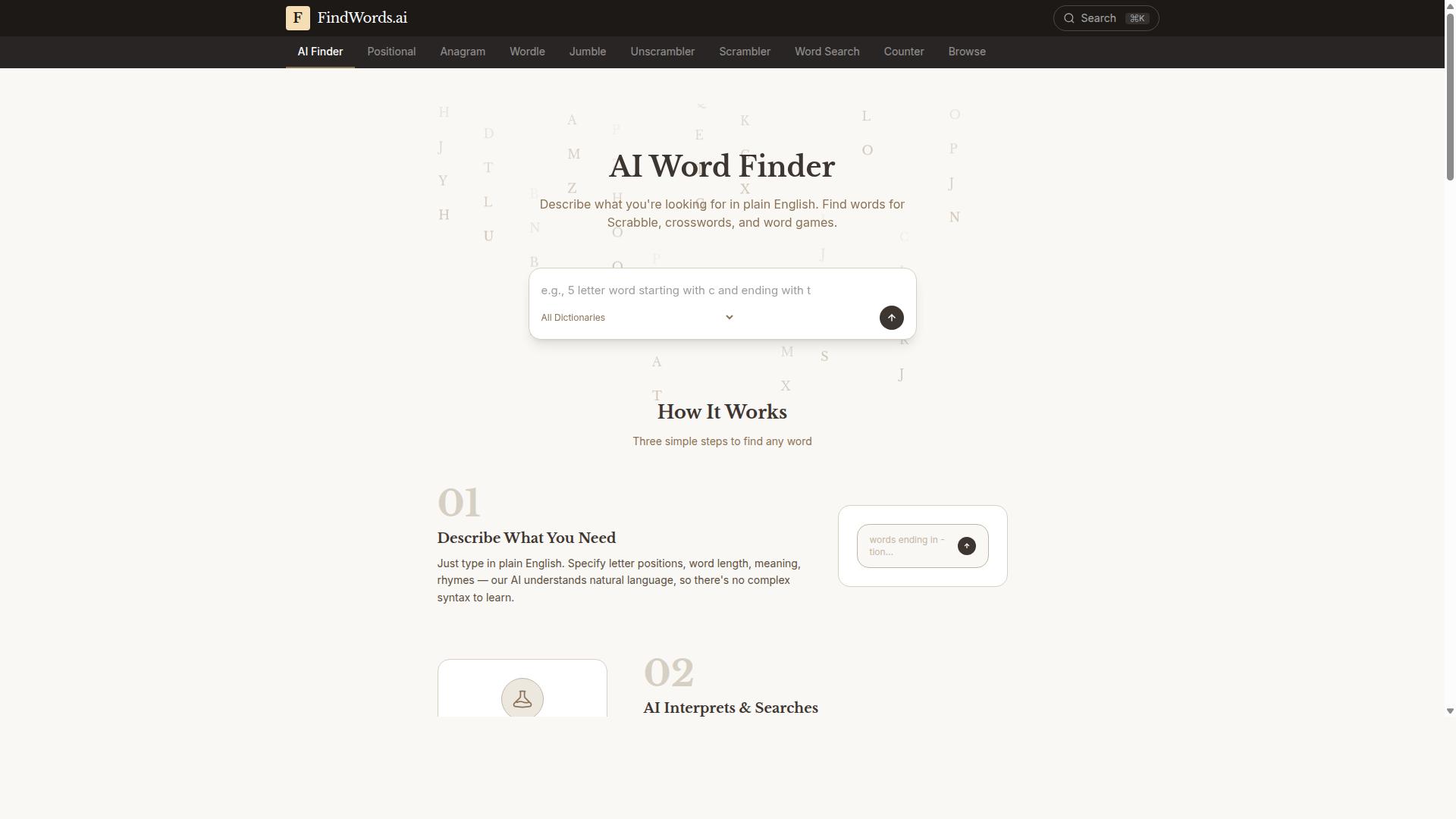 AI Word Finder product screenshot