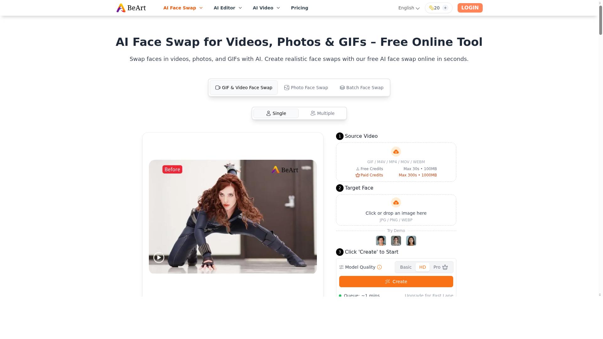 BeArt AI Face Swap product screenshot