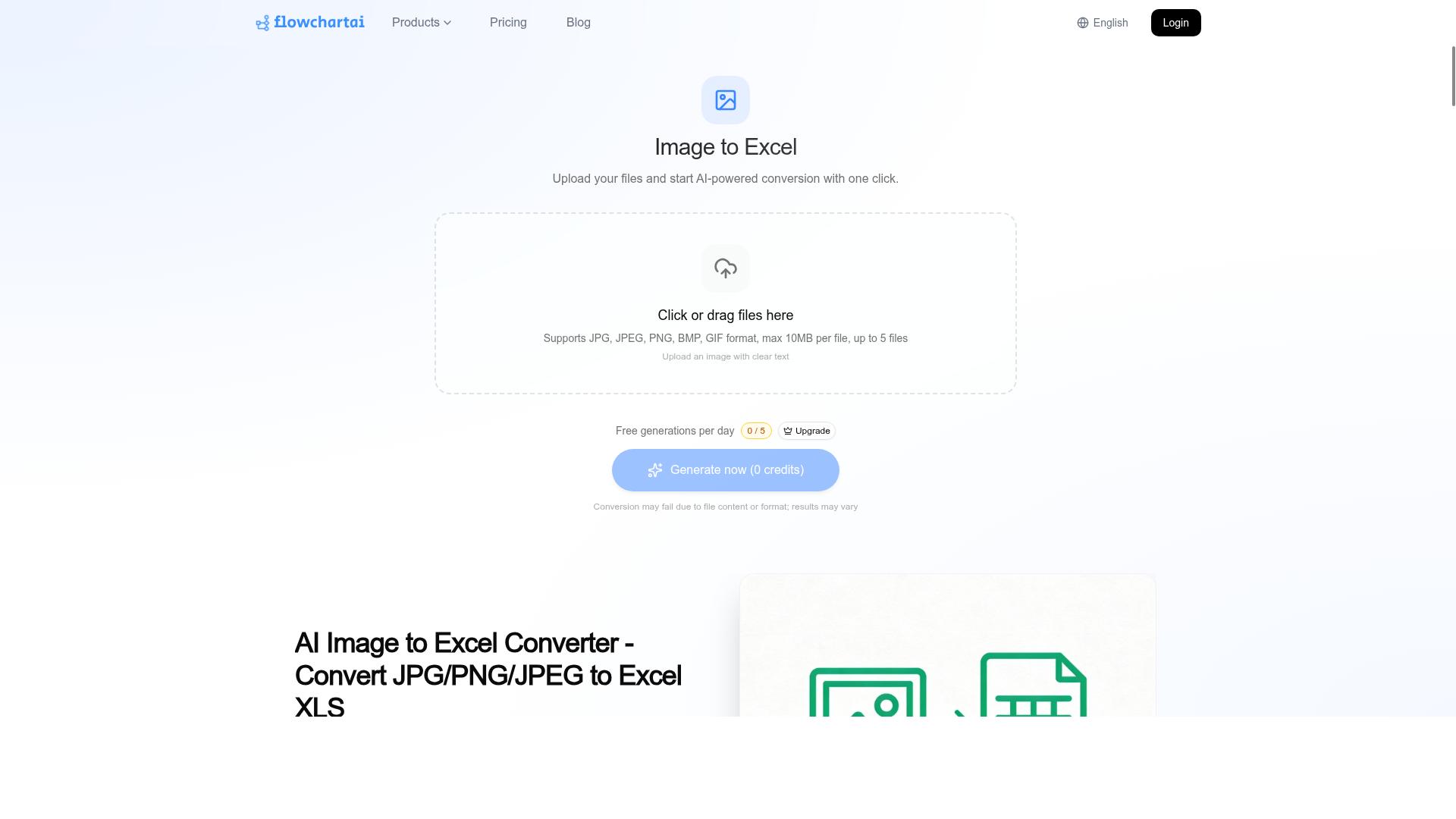 FlowChartAI Image to Excel Converter product screenshot