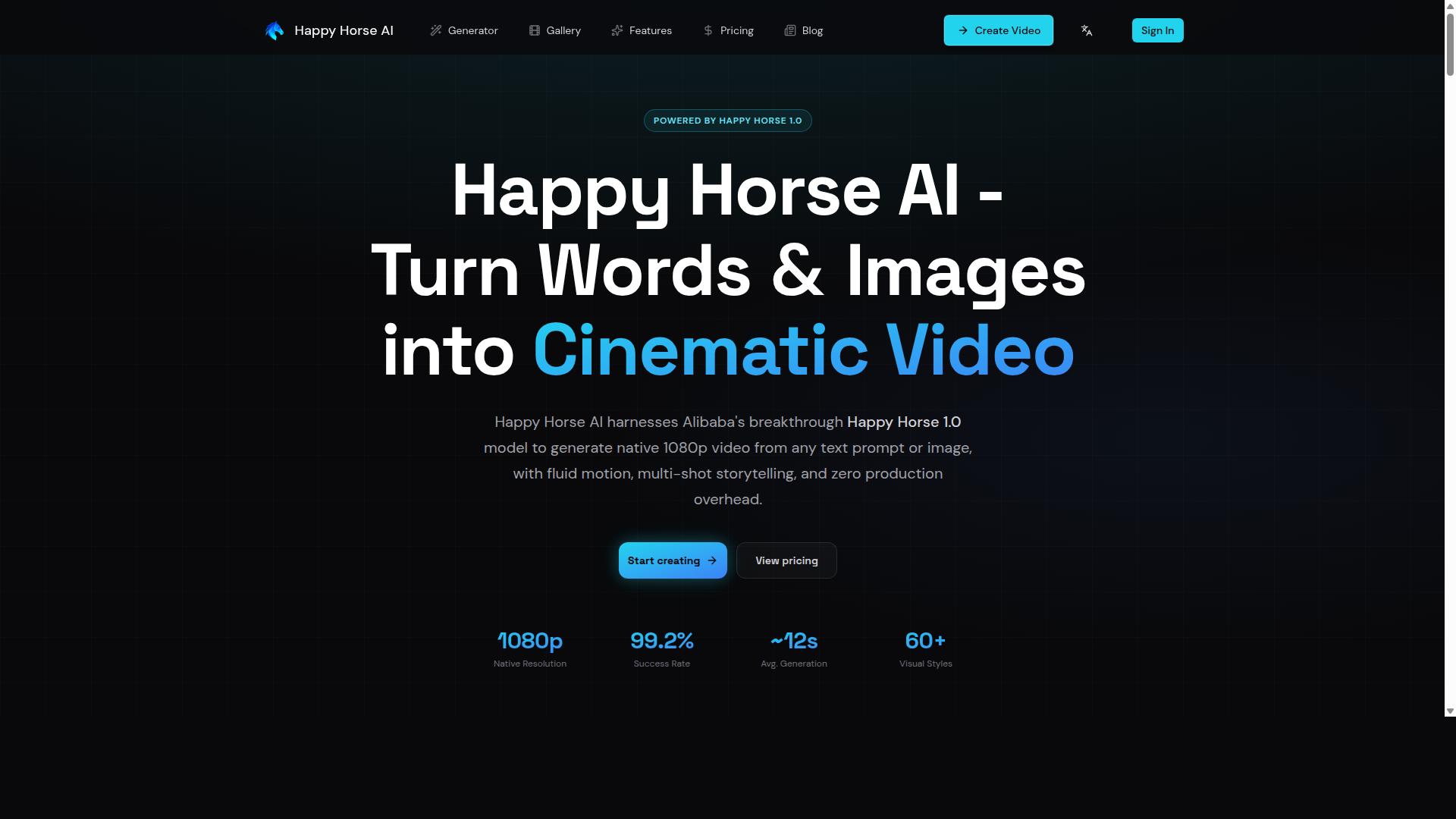Happy Horse AI product screenshot