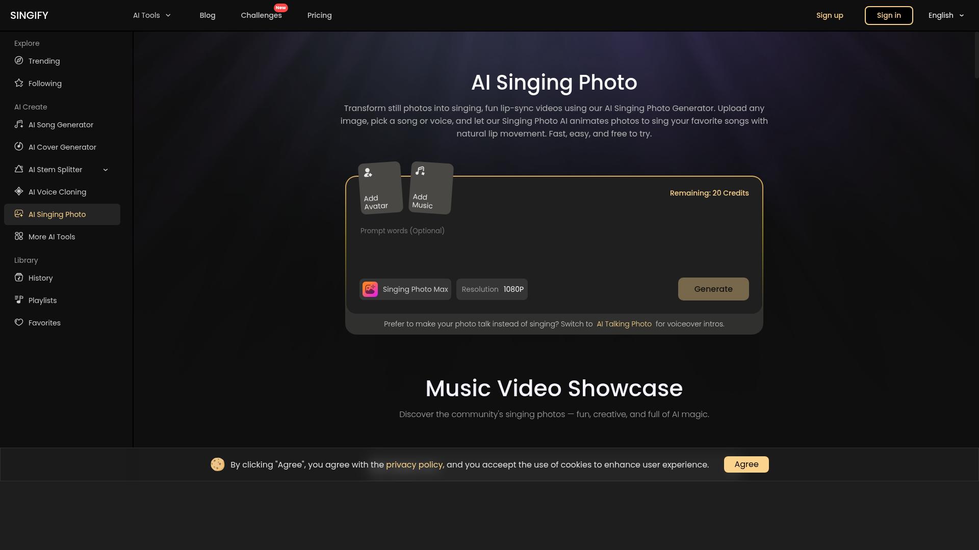 Singify AI Singing Photo product screenshot