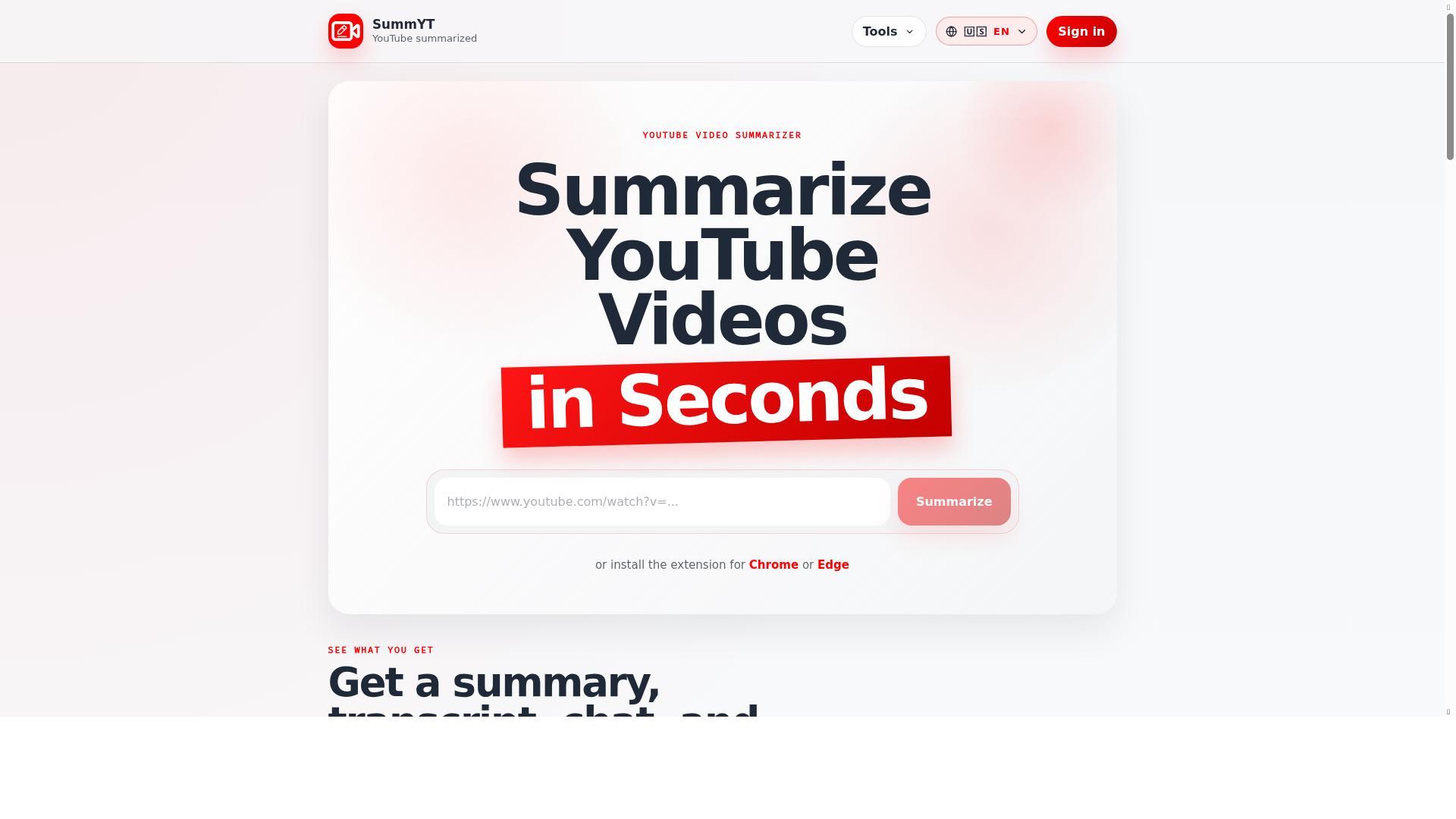 YouTube Summarized product screenshot